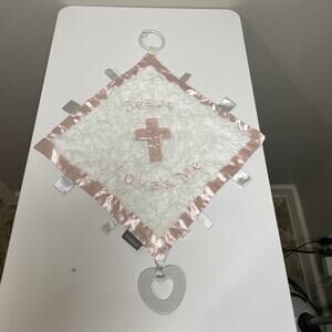 Demdaco Jesus Love Me Activity Blanket Security Lovey Teether Plush Pink White